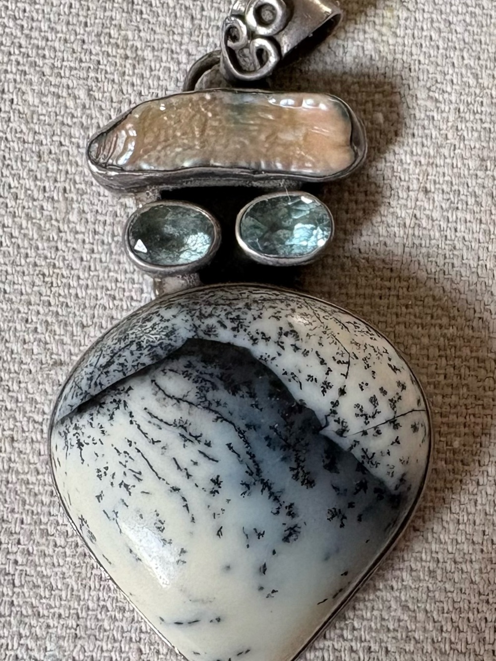 Handcrafted Dendritic Agate and Pearl Pendant (only found in Afghanistan)